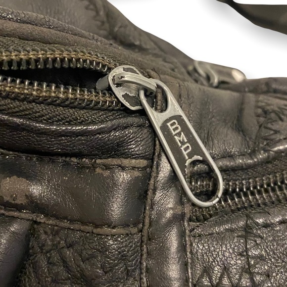 Black Vintage Patchwork Stitch Leather Fanny Pack / Bum Bag - Picture 8 of 8